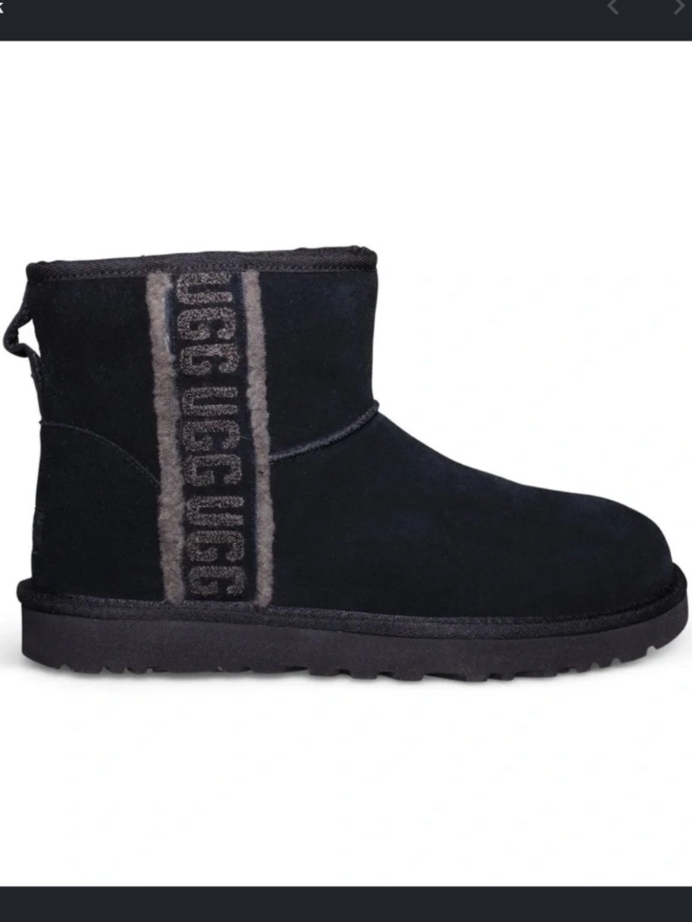 UGG Classic Mini Shearling Logo Black Suede Ankle Women’s Boots Size 5